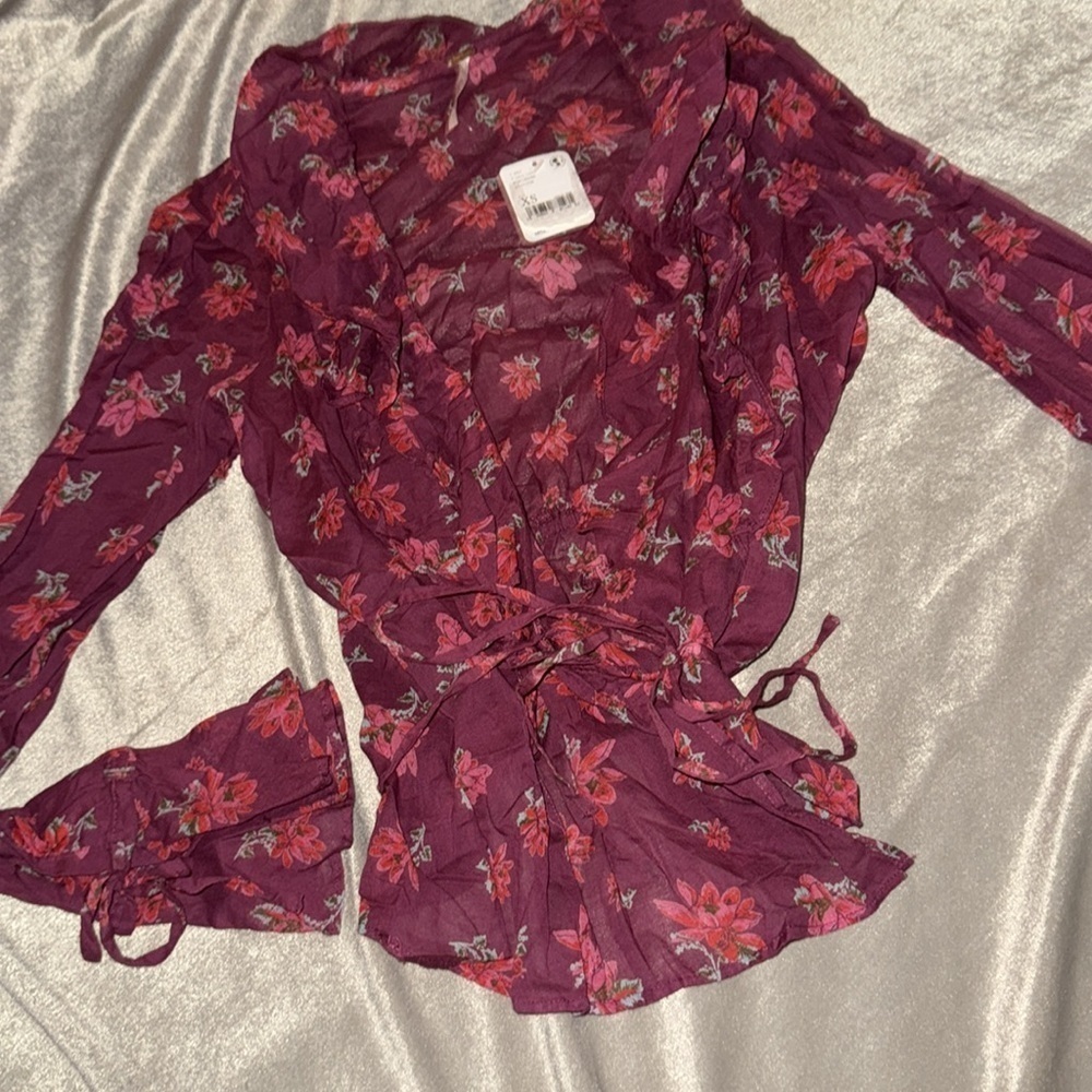 Free People Amanda Ruffle Top Sultry Combo XS $108 - Picture 6 of 8